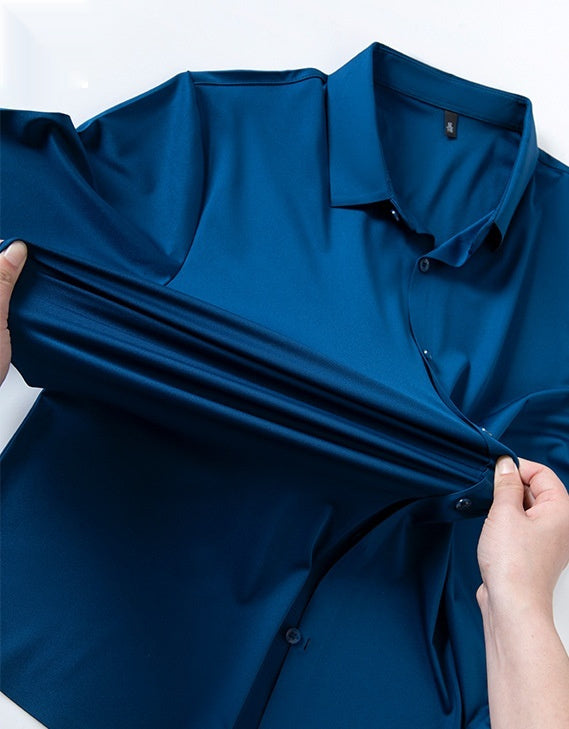 High-elasticity Mens Seamless Wrinkle-free Ice-silk Long-sleeve Shirt
