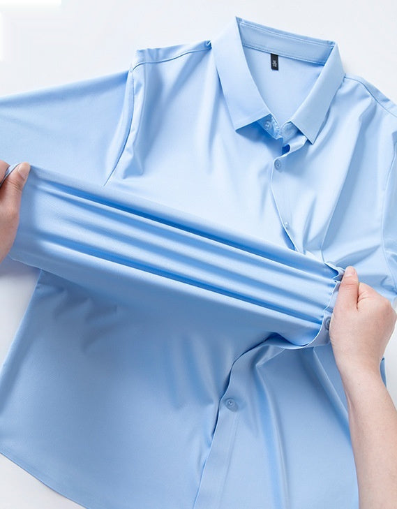 High-elasticity Mens Seamless Wrinkle-free Ice-silk Long-sleeve Shirt