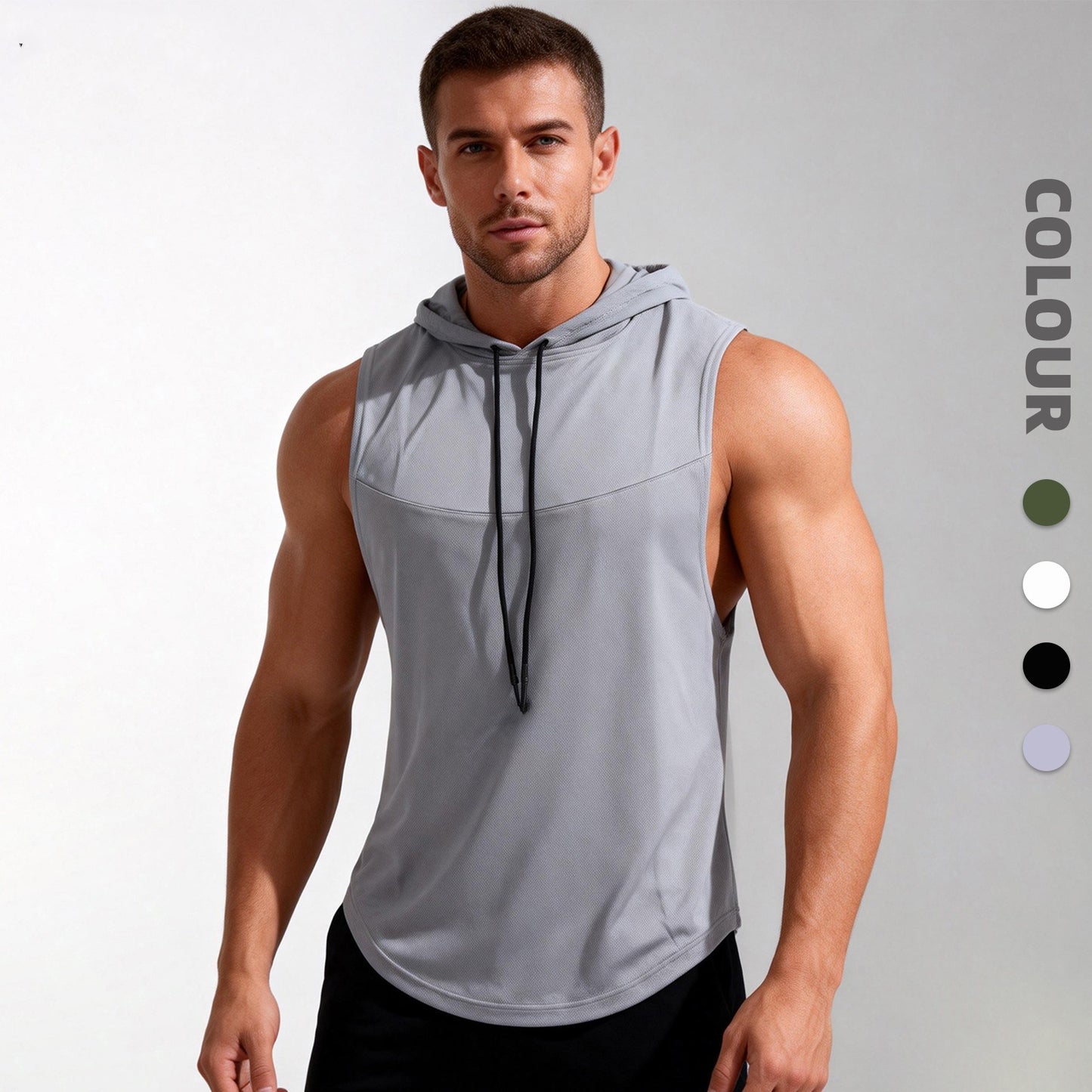 Men's High-Elastic Breathable Fitness Vest With Hood