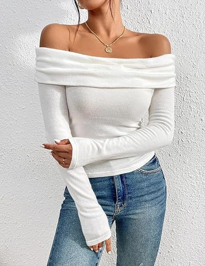 Womens Off-shoulder Figure-hugging Long-sleeve Slip Dress With A Boat Neckline