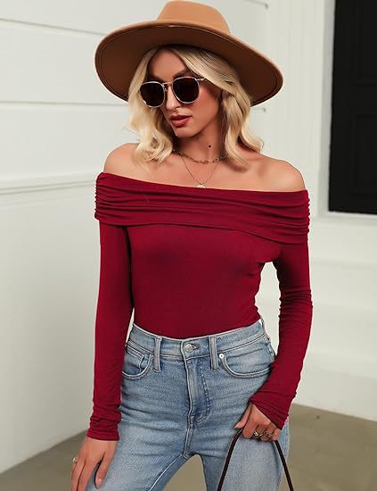 Womens Off-shoulder Figure-hugging Long-sleeve Slip Dress With A Boat Neckline