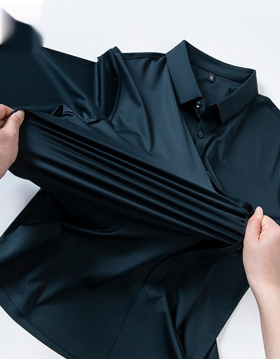 High-elasticity Mens Seamless Wrinkle-free Ice-silk Long-sleeve Shirt