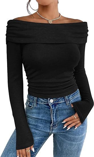 Womens Off-shoulder Figure-hugging Long-sleeve Slip Dress With A Boat Neckline