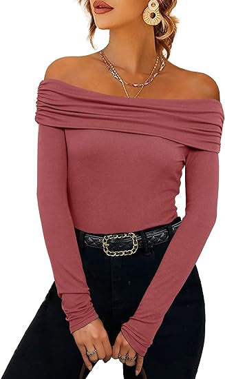 Womens Off-shoulder Figure-hugging Long-sleeve Slip Dress With A Boat Neckline